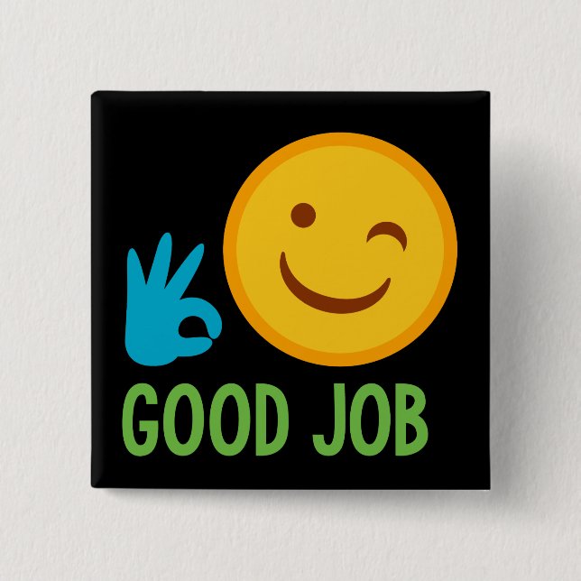 Badge Carré 5 Cm Le bon travail Emoji (Devant)