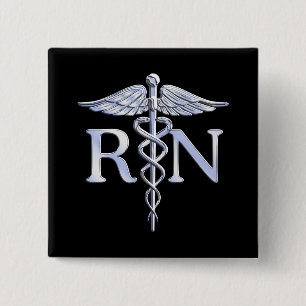 Badge Carré 5 Cm Le caducée argenté de RN d'infirmier autorisé
