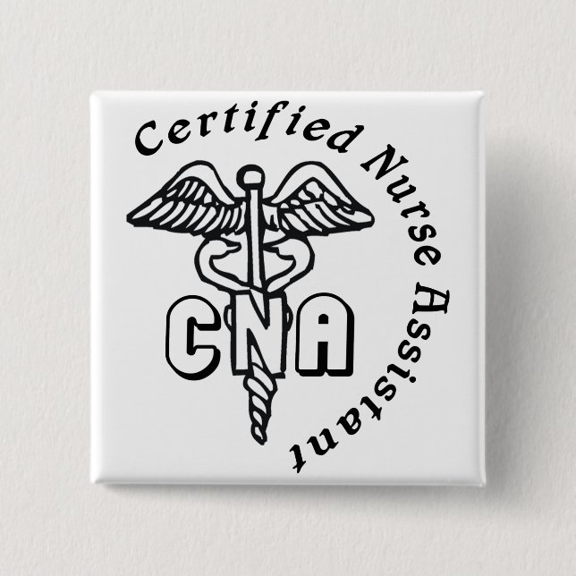 BADGE CARRÉ 5 CM LE CADUCÉE PEUT ASSISTANT D'INFIRMIÈRE CERTIFIÉE (Devant)