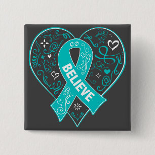 Badge Carré 5 Cm Le Cancer ovarien croient le coeur de ruban