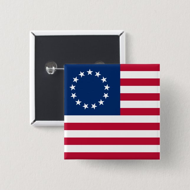 Badge Carré 5 Cm Le Cercle des étoiles, drapeau américain par Betsy (Devant & derrière)