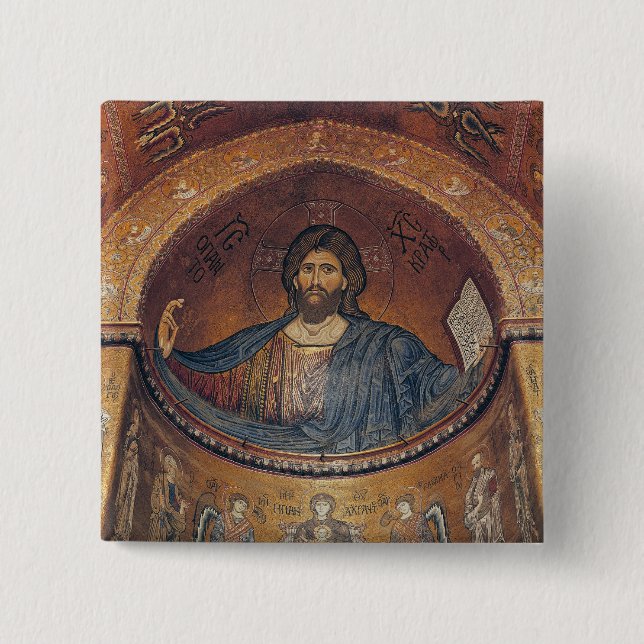 Badge Carré 5 Cm Le Christ Pantocrator et Madonna (Devant)