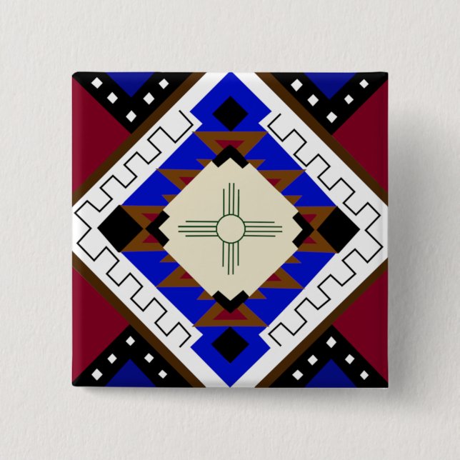 Badge Carré 5 Cm Le fond tribal, bonheur, Natif américain Zia (Devant)