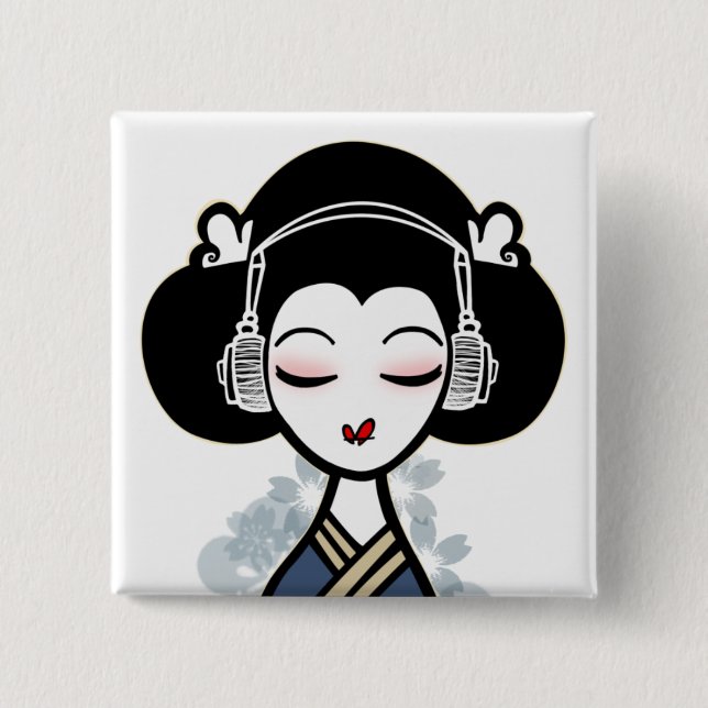 Badge Carré 5 Cm le geisha bat le bouton (Devant)