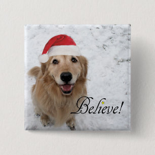 Badge Carré 5 Cm Le golden retriever croient Noël