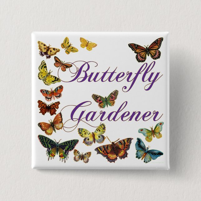 Badge Carré 5 Cm Le jardinier papillon dit : (Devant)