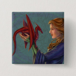 Badge Carré 5 Cm Le jeune dragon rouge