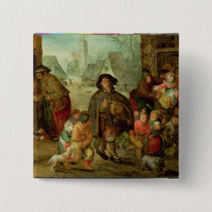 Badge Carré 5 Cm Le joueur aveugle de Hurdy Gurdy