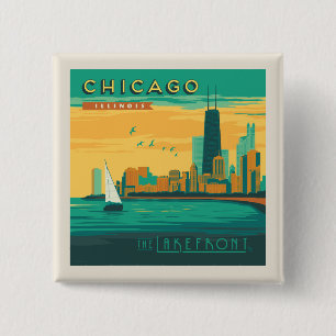 Badge Carré 5 Cm Le Lakefront   Chicago, Illinois