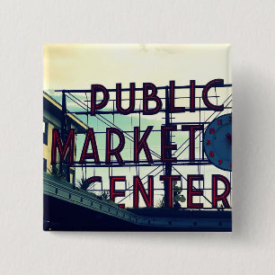 Badge Carré 5 Cm Le marché Pike Place de Seattle
