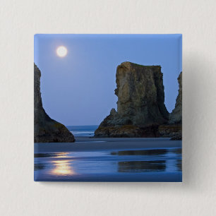 Badge Carré 5 Cm Le Monde, La Plage De Bandon, Oregon.