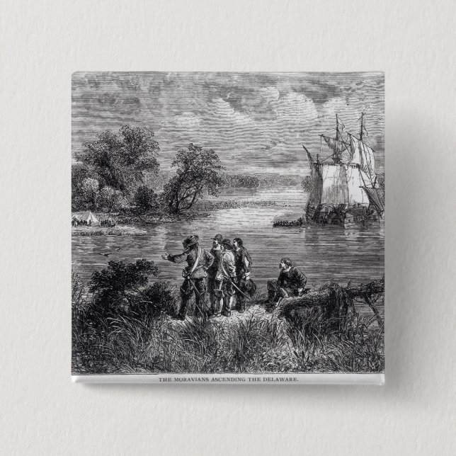 Badge Carré 5 Cm Le Moravians montant le Delaware (Devant)