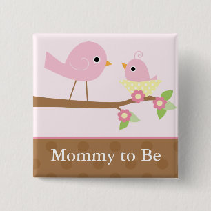 Badge Carré 5 Cm Le nid d'oiseau de bébé (rose)