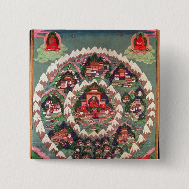 Badge Carré 5 Cm Le paradis de Shambhala, bannière tibétaine (Devant)