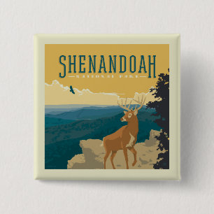 Badge Carré 5 Cm Le Parc national de Shenandoah   Cerf