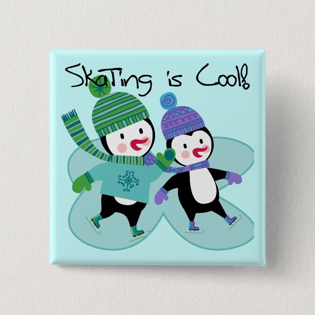 Badge Carré 5 Cm Le patinage de pingouins est frais (Devant)