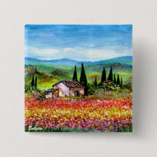 BADGE CARRÉ 5 CM LE PRINTEMPS EN TOUSCANE
