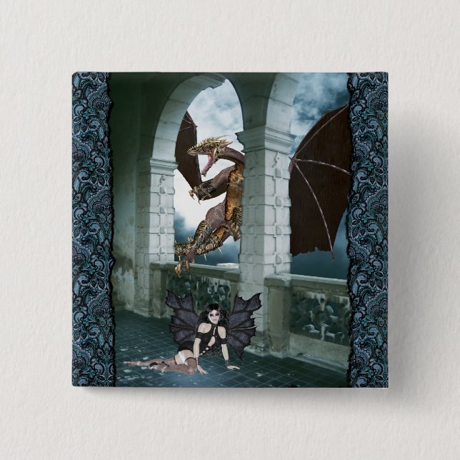Badge Carré 5 Cm Le repaire du Dragon (Devant)