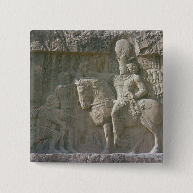 Badge Carré 5 Cm Le Roi Shapur ' et valériane Sassanian (Devant)
