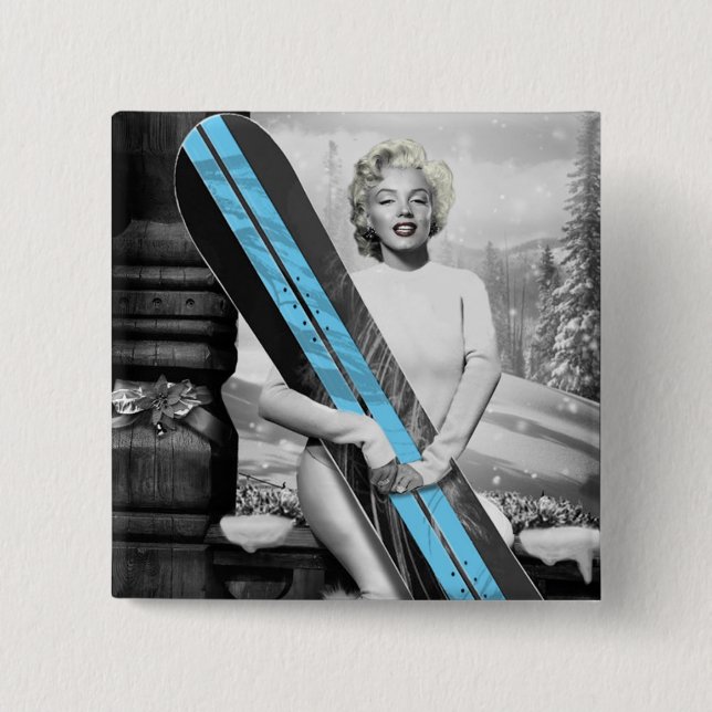 Badge Carré 5 Cm Le surf des neiges de Marilyn (Devant)