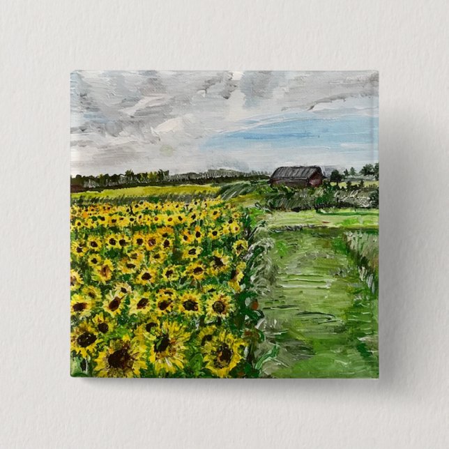Badge Carré 5 Cm Le terrain de tournesol par Willowcatdesigns (Devant)