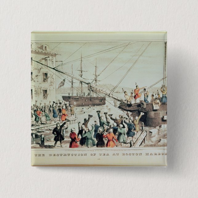 Badge Carré 5 Cm Le thé de Boston, 1846 (Devant)