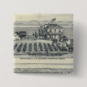 Badge Carré 5 Cm Le vignoble de Hedge Row, Fresno