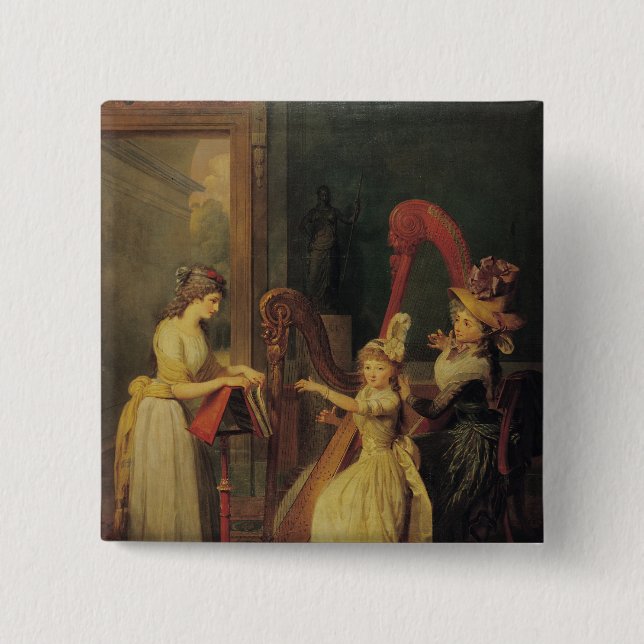 Badge Carré 5 Cm Leçon d'harpe donnée par Madame de Genlis (Devant)
