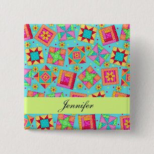 Badge Carré 5 Cm L'édredon de patchwork de bleu de turquoise bloque