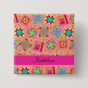 Badge Carré 5 Cm L'édredon de patchwork fuchsia orange bloque le