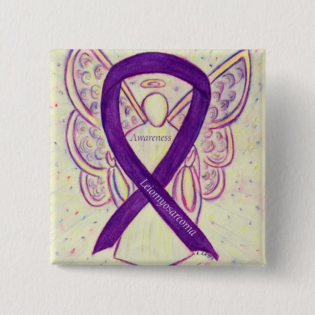 Badge Carré 5 Cm Leiomyosarcoma Purple Award Ribbon Angel Pin (Devant)