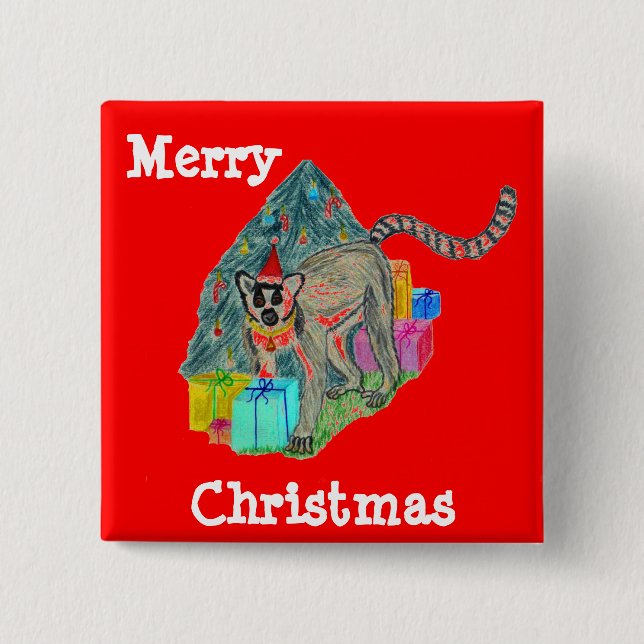 Badge Carré 5 Cm Lémur de Noël (Devant)
