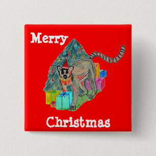Badge Carré 5 Cm Lémur de Noël