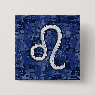 Badge Carré 5 Cm Leo Zodiac Sign on Navy Blue Digital Camouflage