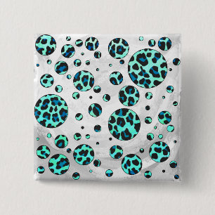 Badge Carré 5 Cm Léopard noir et Turquoise