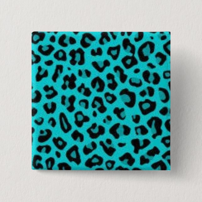 Badge Carré 5 Cm Léopard turquoise (Devant)