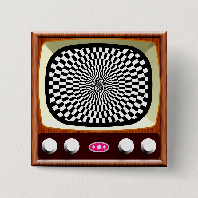 Badge Carré 5 Cm les années 50 Television Op Art (Devant)
