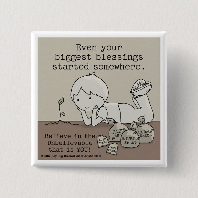 Badge Carré 5 Cm Les Bénédictions Ont Commencé Quelque Part (Devant)