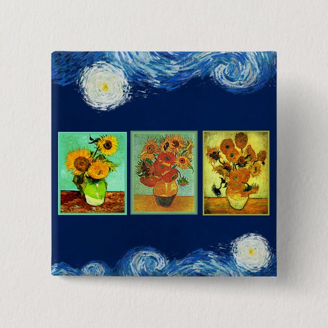 Badge Carré 5 Cm Les célèbres tournesols de Van Gogh (Devant)