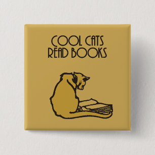 Badge Carré 5 Cm Les chats frais ont lu le rétro style de livres