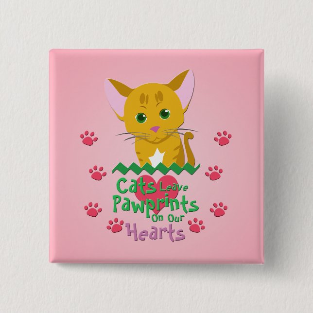 Badge Carré 5 Cm Les chats laissent des empreintes (Devant)