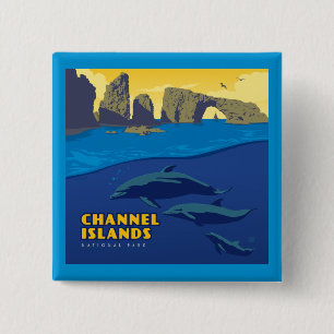 Badge Carré 5 Cm Les dauphins du parc national des îles Channel