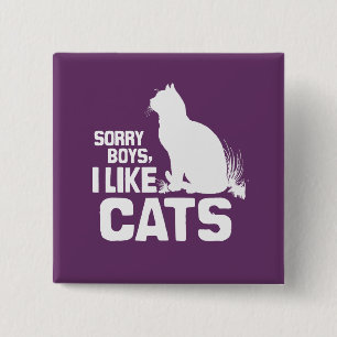 BADGE CARRÉ 5 CM LES GARÇONS DÉSOLÉS J'AIME DES CHATS - BLANC -