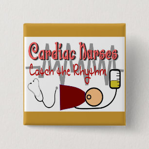 Badge Carré 5 Cm Les INFIRMIÈRES CARDIAQUES "ATTRAPENT le RYTHME "