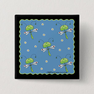 Badge Carré 5 Cm Les libellules et les marguerites