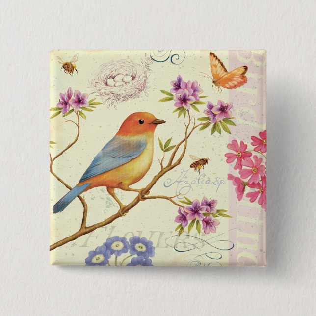Badge Carré 5 Cm Les oiseaux et les abeilles (Devant)