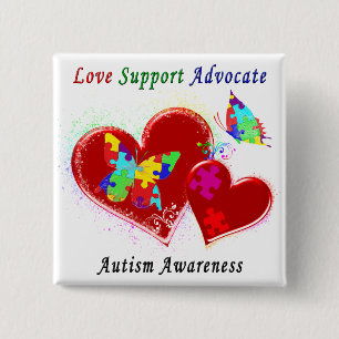 Badge Carré 5 Cm Les papillons autistes dans les coeurs