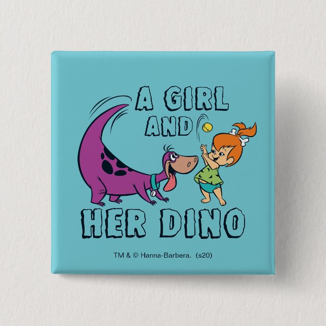 Badge Carré 5 Cm Les Pierrafeu | Galets & Dino Play Ball (Devant)