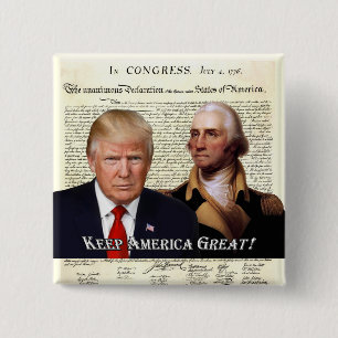 Badge Carré 5 Cm Les Présidents Trump et Washington - maintenez