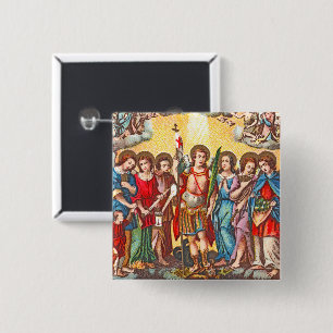 Badge Carré 5 Cm Les Sept Archanges (CP 001; Chromolithographe)